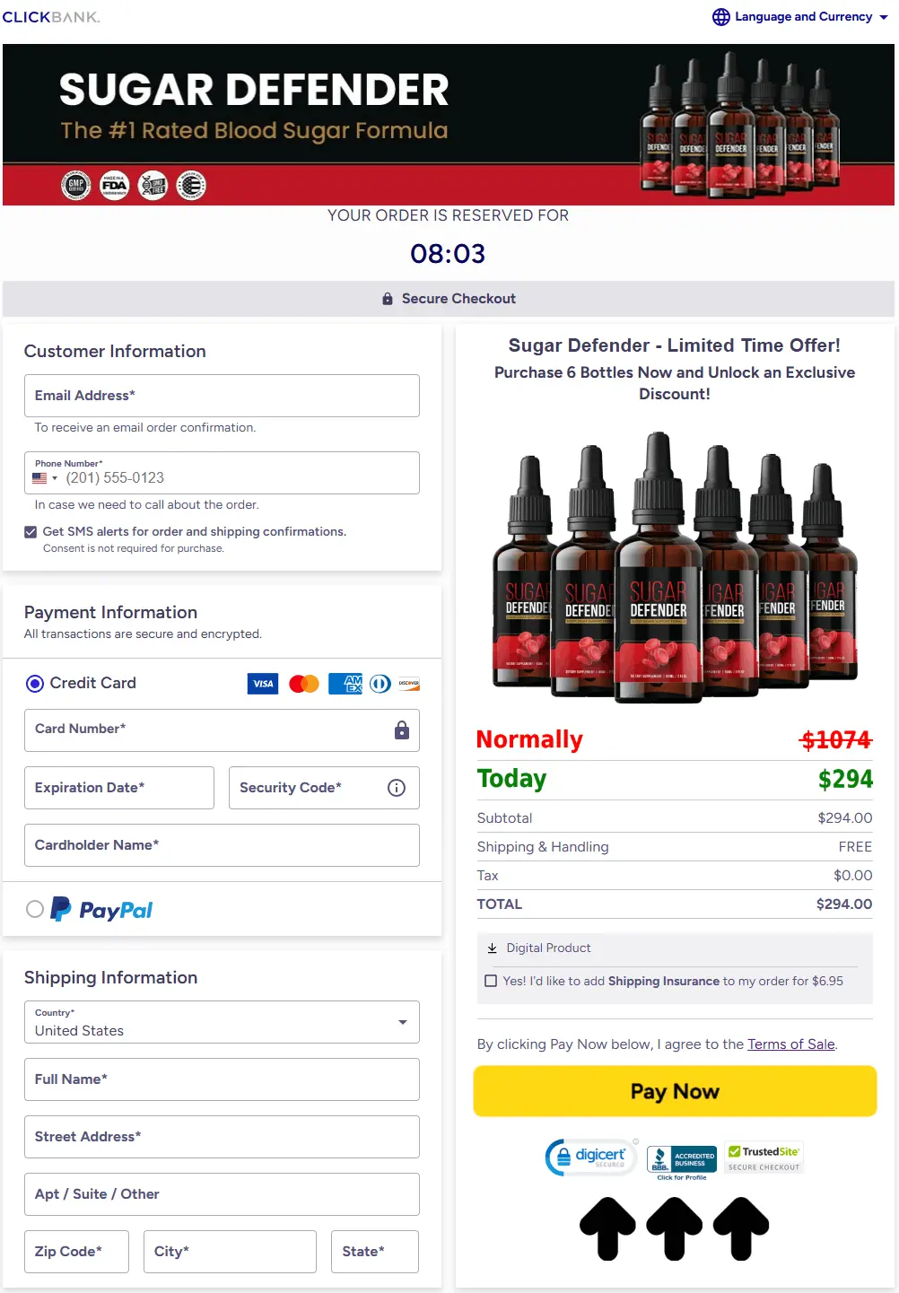 sugar defender checkout page